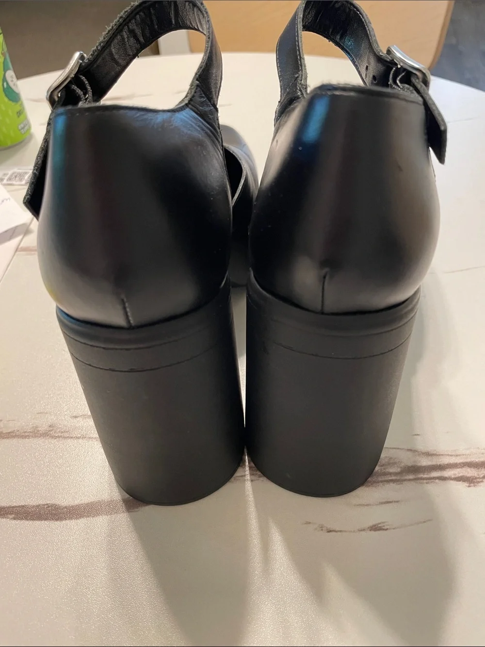 FREE PEOPLE Black Platform Mary Jane Heels with Ankle Strap very soft Leather 10